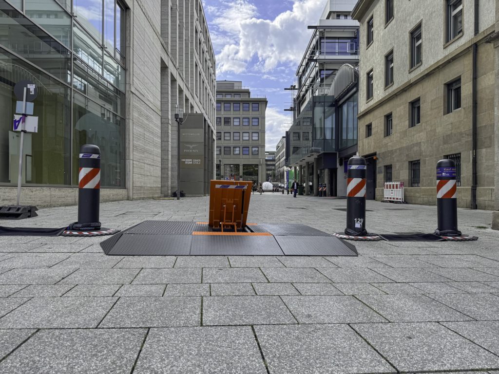 Pilomat Road blocker mobile protecting Stuttgart city center during UEFA Euro 