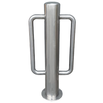 Image of a fixed bollard in stainless steel designed for securing bicycles'lock